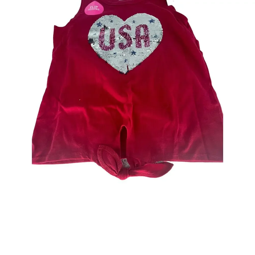 NWT The Children's Place Red Sequined USA Tank Top Youth Size Medium 7/8
